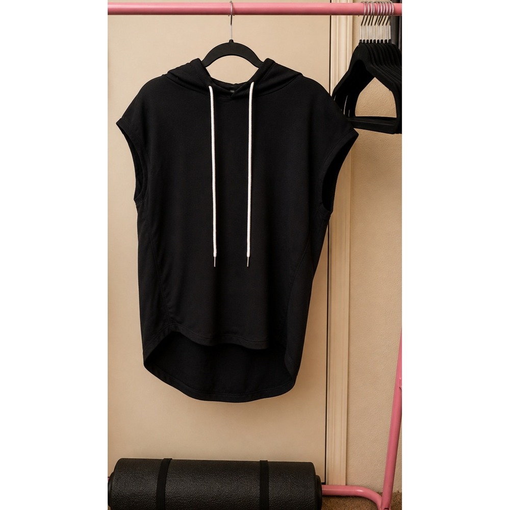 Sleeveless Hoodie Black Pullover High Low Hem Gym Athletic Top